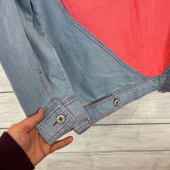 Oddy Women's Blue Jean Pink Heart Back Basic Denim Jacket Size Small - Picture 7 of 7
